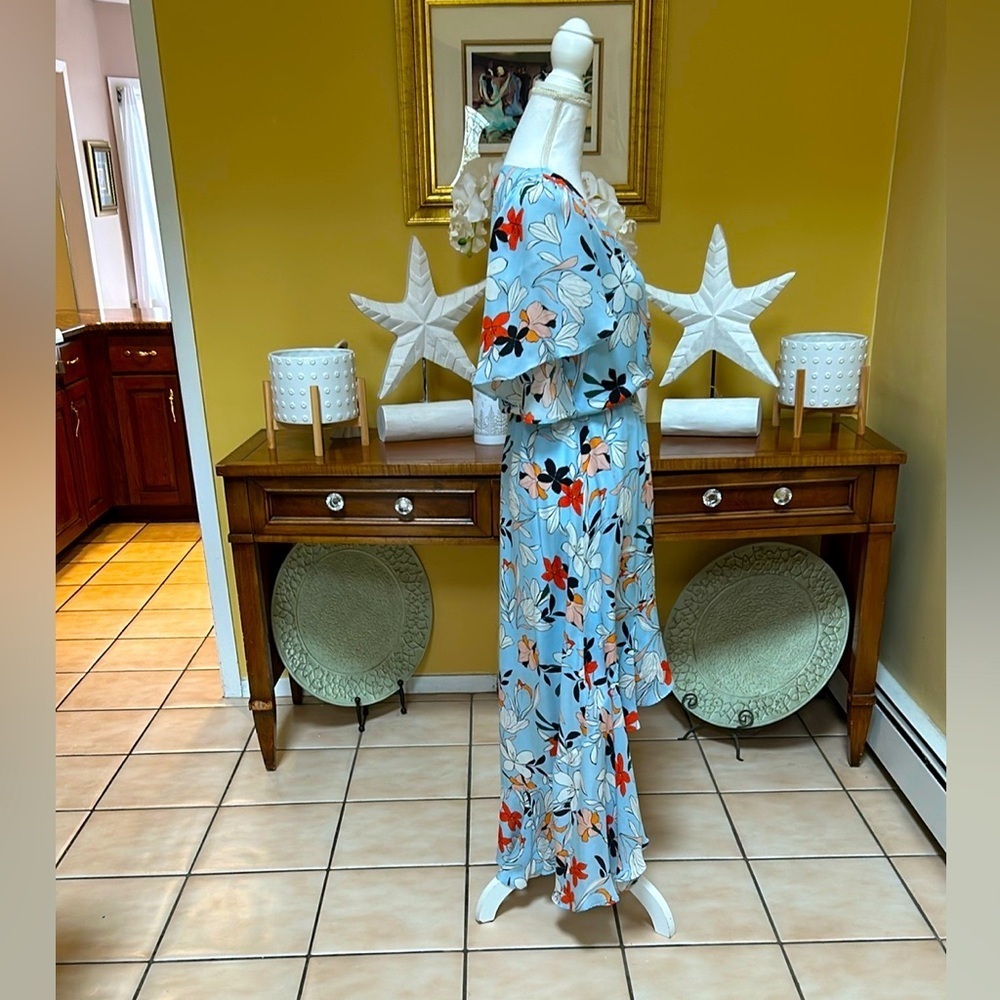 Parker Womens Demi Blue Orange Floral Botanical Silk Hi Lo Wrap Maxi Dress Sm - Picture 5 of 15